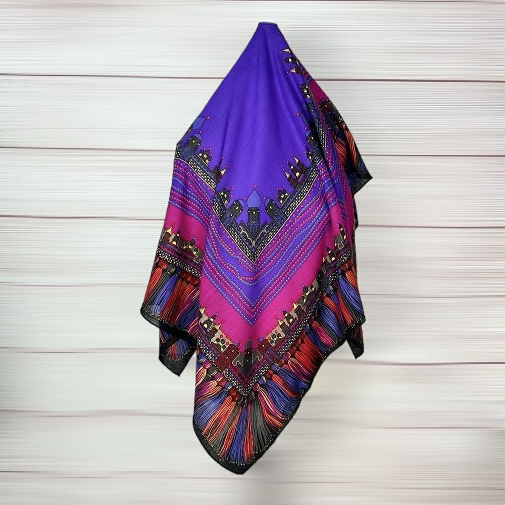 Albert Nipon Wool Square Scarf Purple Multicolor … - image 7